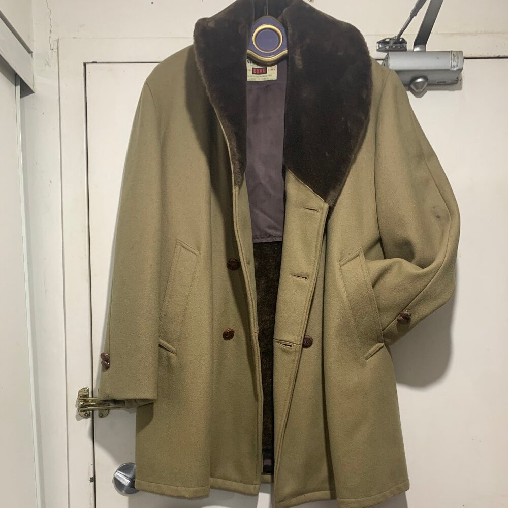 VINTAGE BORG DOUBLE BREAST FAUX FUR COLLAR WOOL BLEND COATS SIZE M/L